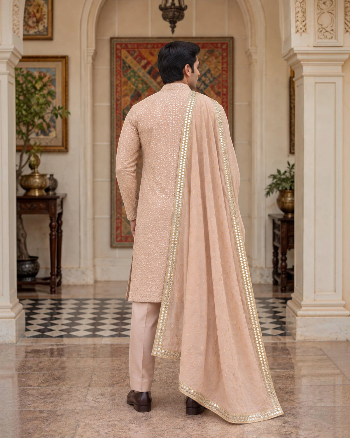 Naqsh - Champagne Royale Luxury Embroidered Shawl for Men
