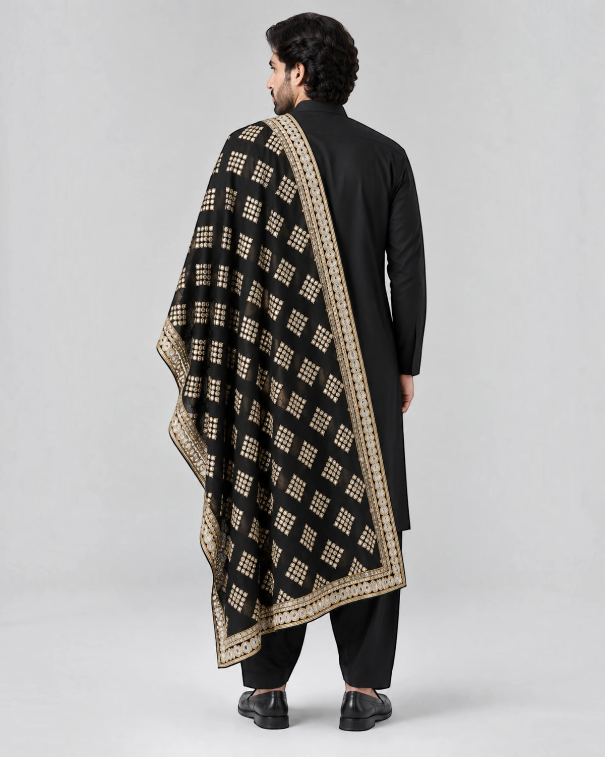 Saahil - Black & Gold Embroidered Shawl