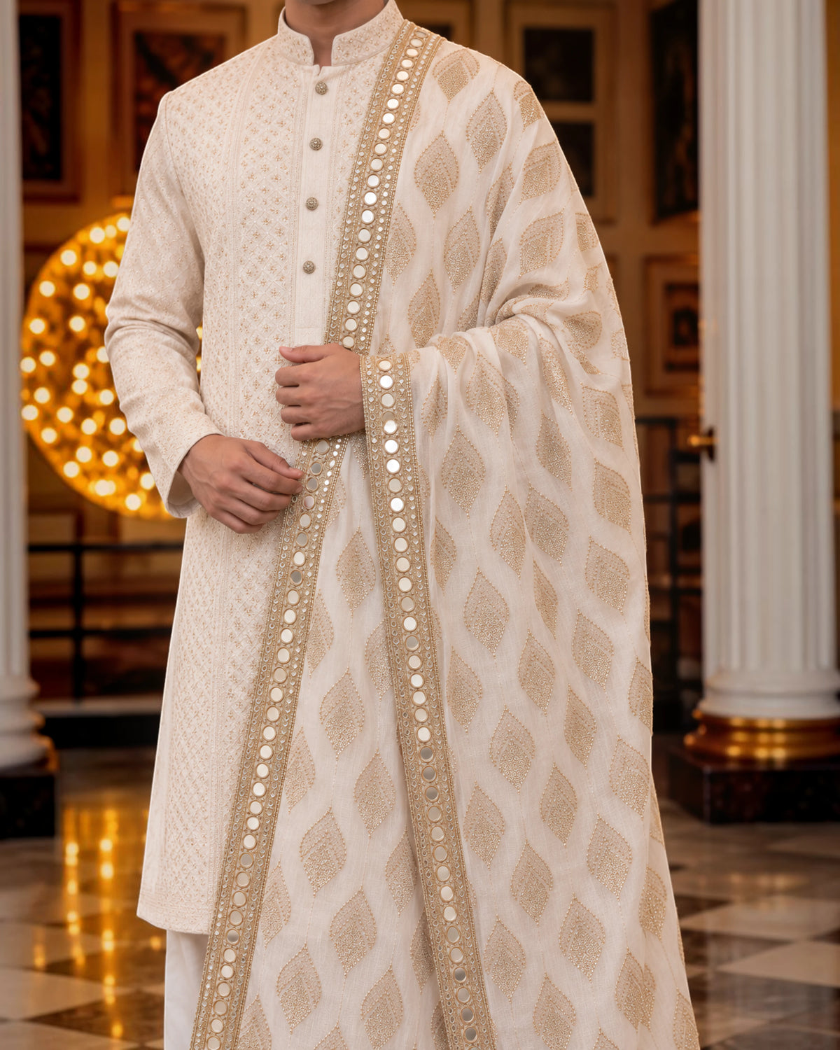 Zar - Ivory Embroidered Shawl