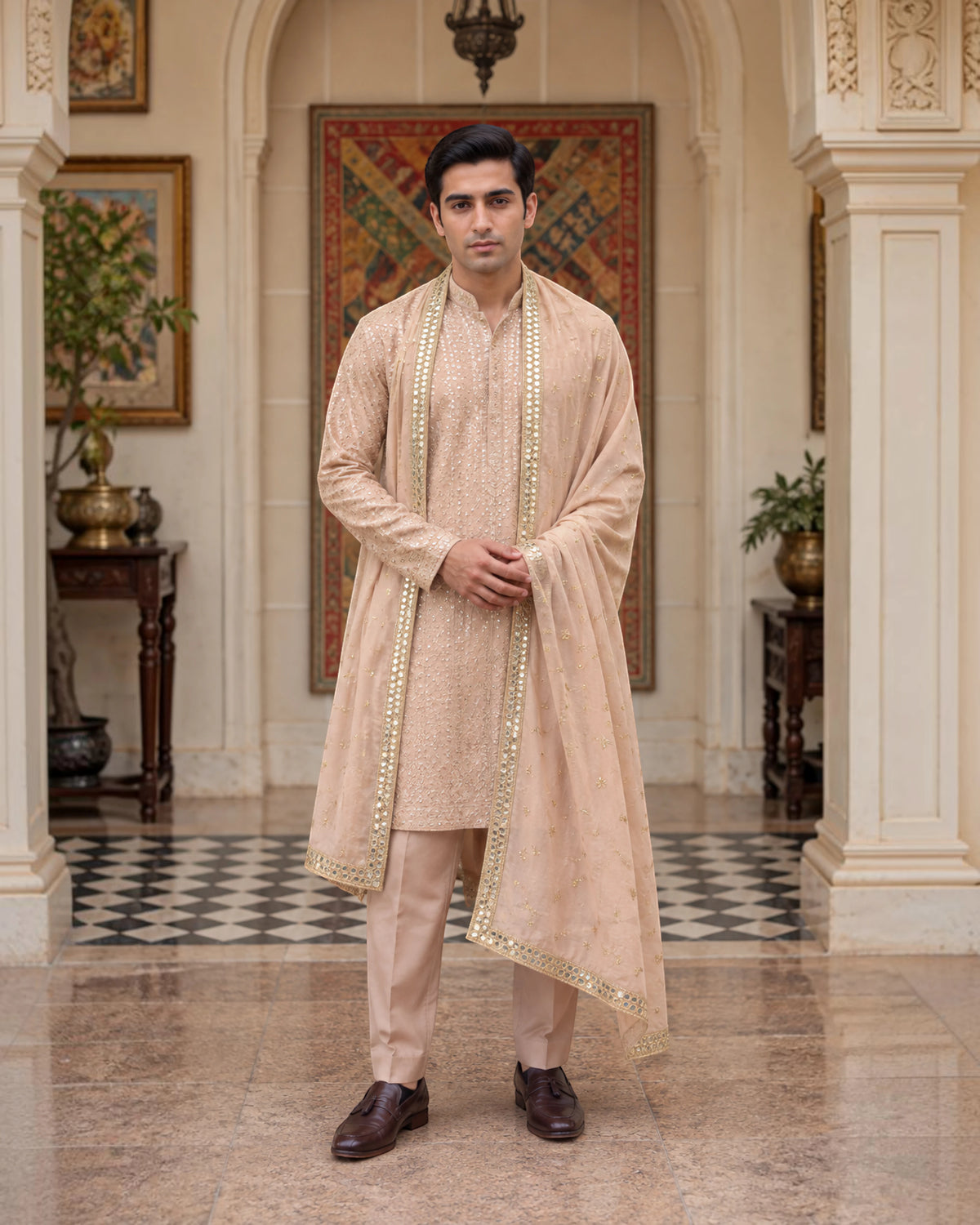 Naqsh - Champagne Royale Luxury Embroidered Shawl for Men