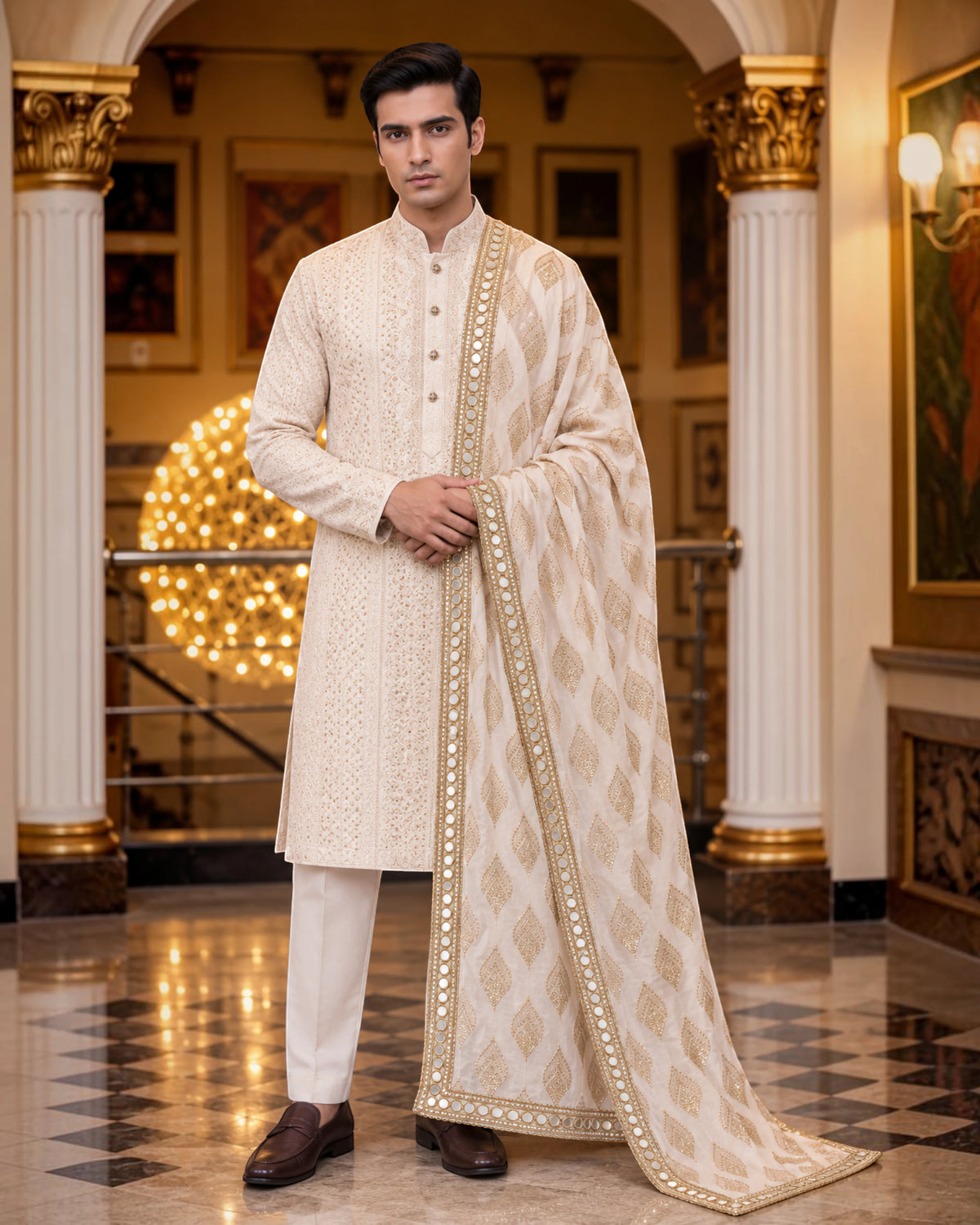 Zar - Ivory Embroidered Shawl