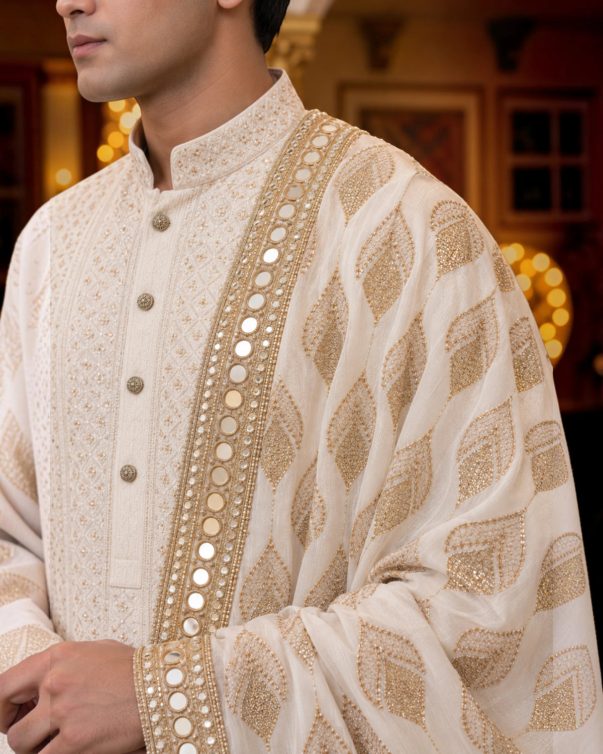 Zar - Ivory Embroidered Shawl